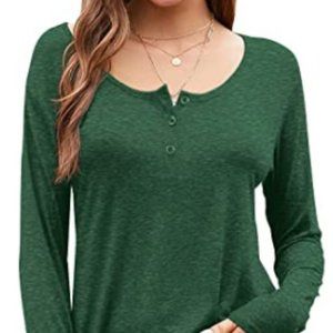 Women's Long Sleeve Casual T Shirts Henley Button Loose Fit Plain Tops